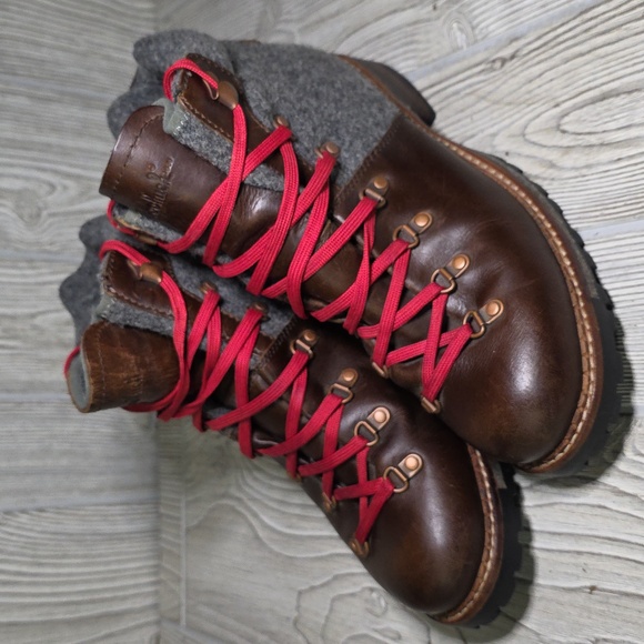 Woolrich Rockies Brown Full Grain Leather Grey Wool Hiking Boots Womens Size 9 - Picture 10 of 12